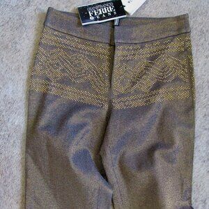 NWT- FERRE Jean trouser- metallic gold fabric w/ gold studs- clean front- lined
